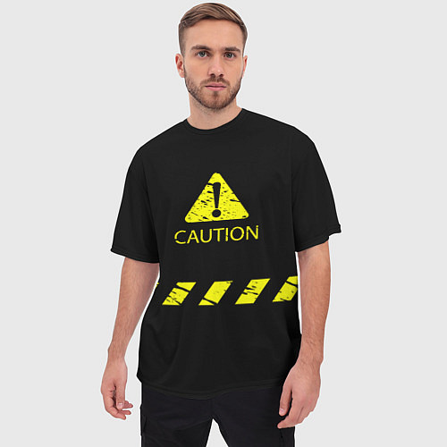 Мужская футболка оверсайз CAUTION - Осторожно опасность / 3D-принт – фото 3