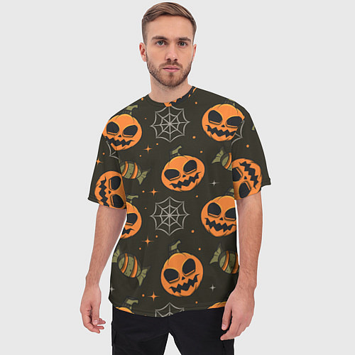 Мужская футболка оверсайз Хэллоуин тыквы / 3D-принт – фото 3