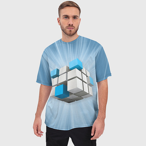 Мужская футболка оверсайз Трёхцветный кубик Рубика / 3D-принт – фото 3