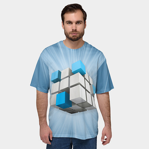 Мужская футболка оверсайз Трёхцветный кубик Рубика / 3D-принт – фото 3