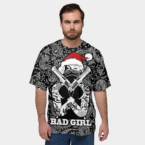 Мужская футболка оверсайз Bad girl with guns in a bandana / 3D-принт – фото 3