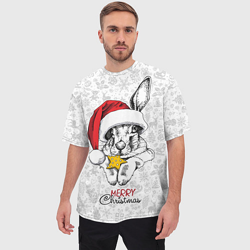 Мужская футболка оверсайз Rabbit with cookies, merry Christmas / 3D-принт – фото 3