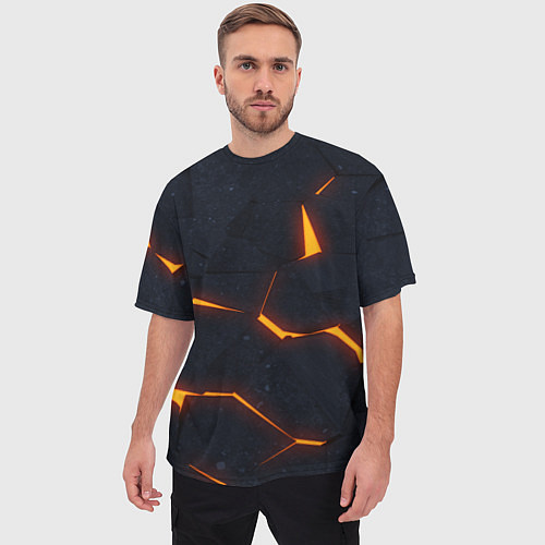 Мужская футболка оверсайз Неоновые плиты в разломе / 3D-принт – фото 3