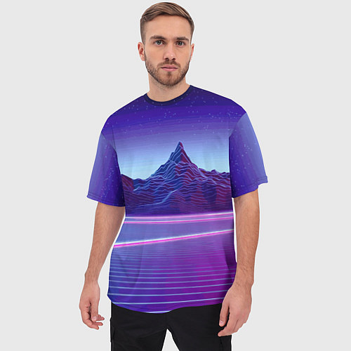 Мужская футболка оверсайз Neon mountains - Vaporwave / 3D-принт – фото 3