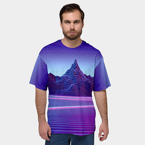 Мужская футболка оверсайз Neon mountains - Vaporwave / 3D-принт – фото 3