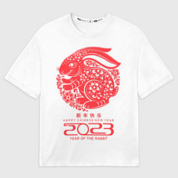 Футболка оверсайз мужская Happy chinese New Year, 2023 year of the rabbit, цвет: 3D-принт