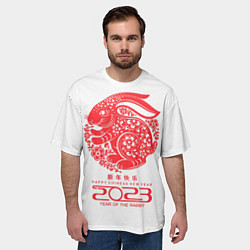 Футболка оверсайз мужская Happy chinese New Year, 2023 year of the rabbit, цвет: 3D-принт — фото 2