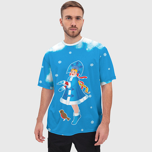 Мужская футболка оверсайз Снегурочка и снежинки / 3D-принт – фото 3