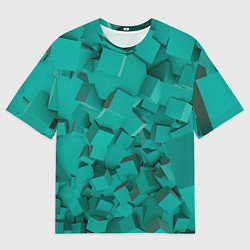 Футболка оверсайз мужская Абстрактные сине-зелёные кубы, цвет: 3D-принт