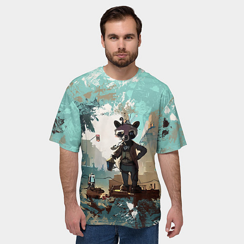 Мужская футболка оверсайз Енот в стиле стимпанк / 3D-принт – фото 3