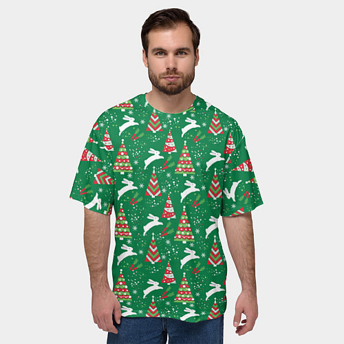Мужская футболка оверсайз Рождественские кролики / 3D-принт – фото 3