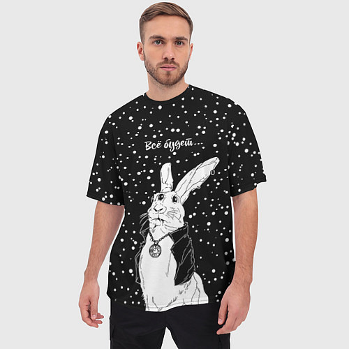 Мужская футболка оверсайз Кролик черный маг - всё будет / 3D-принт – фото 3