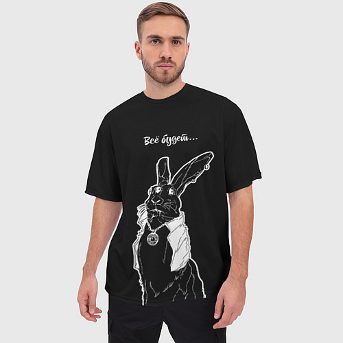 Мужская футболка оверсайз Кролик пророк, всё будет / 3D-принт – фото 3
