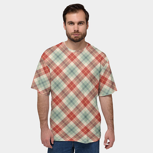 Мужская футболка оверсайз Салатовый узор в клетку / 3D-принт – фото 3
