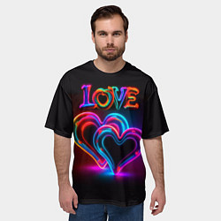 Футболка оверсайз мужская Love - неоновые сердца, цвет: 3D-принт — фото 2