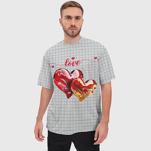 Мужская футболка оверсайз Love - сердечки / 3D-принт – фото 3