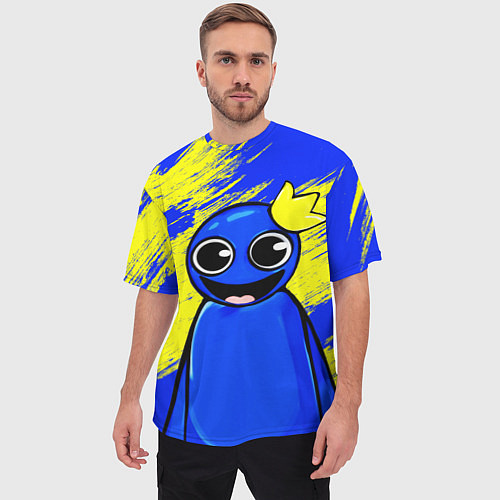 Мужская футболка оверсайз Радужные друзья радостный Синий / 3D-принт – фото 3