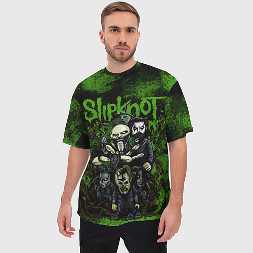 Мужская футболка оверсайз Slipknot green art / 3D-принт – фото 3