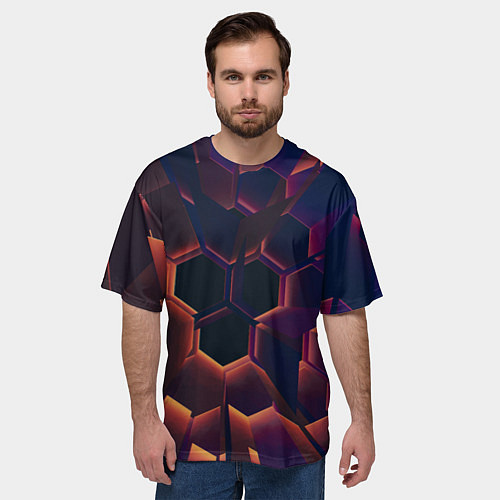 Мужская футболка оверсайз Абстрактные металл и лучи / 3D-принт – фото 3