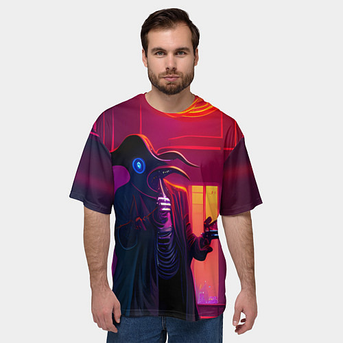 Мужская футболка оверсайз Странный чумной доктор в стиле Cyberpunk / 3D-принт – фото 3