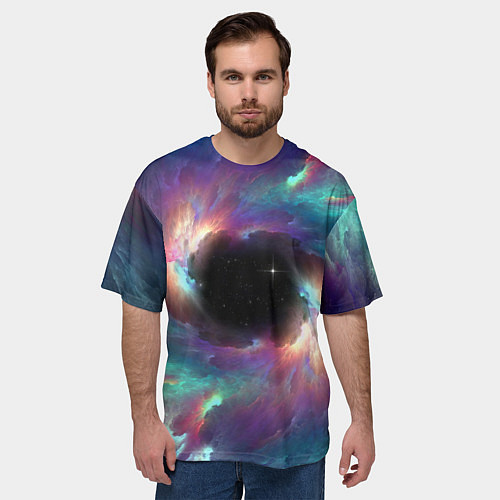 Мужская футболка оверсайз Разноцветное космическое завихрение / 3D-принт – фото 3