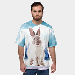 Футболка оверсайз мужская Кролик в зимнем лесу, цвет: 3D-принт — фото 2