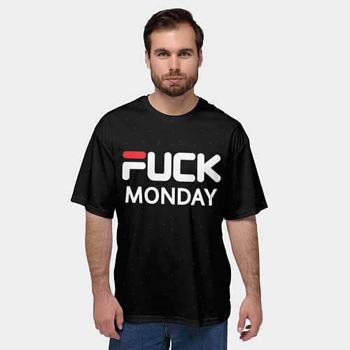 Мужская футболка оверсайз Fuck monday - antibrand, fila / 3D-принт – фото 3