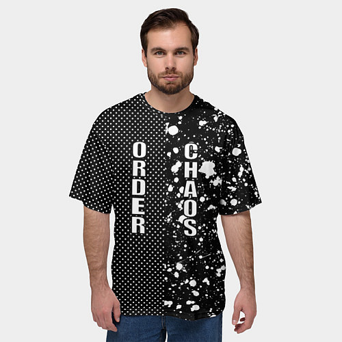 Мужская футболка оверсайз Порядок и хаос на гранжевом фоне из точек и клякс / 3D-принт – фото 3