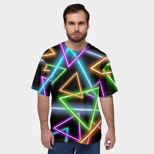 Мужская футболка оверсайз Неоновые треугольники - текстура / 3D-принт – фото 3