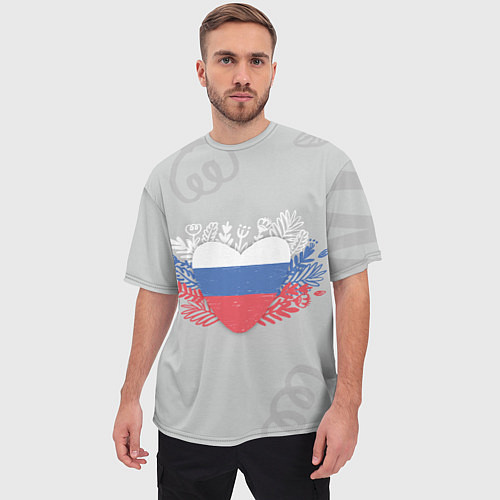 Мужская футболка оверсайз Россия сердце / 3D-принт – фото 3