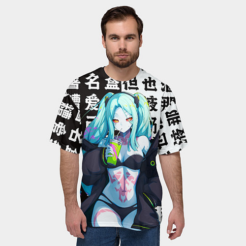 Мужская футболка оверсайз Просто Ребекка - Киберпанк аниме / 3D-принт – фото 3