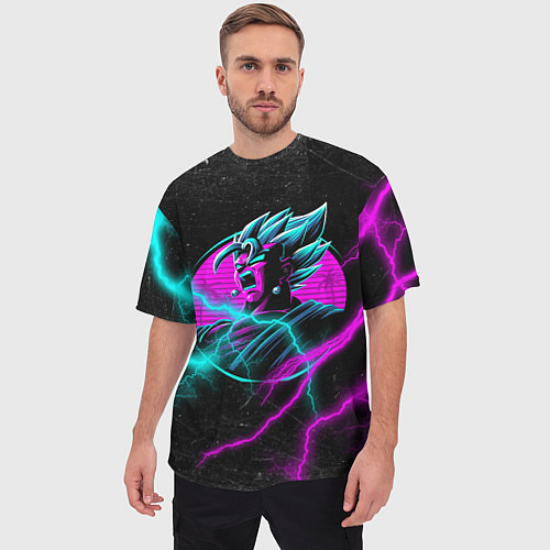 Мужская футболка оверсайз Неоновый Гоку Блек молния lightning / 3D-принт – фото 3