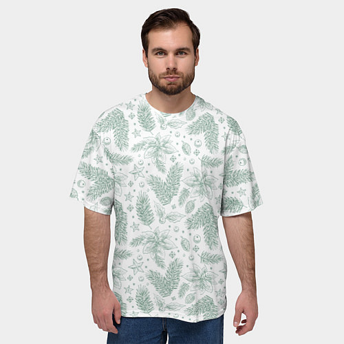 Мужская футболка оверсайз Шишки и веточки - Новый год / 3D-принт – фото 3