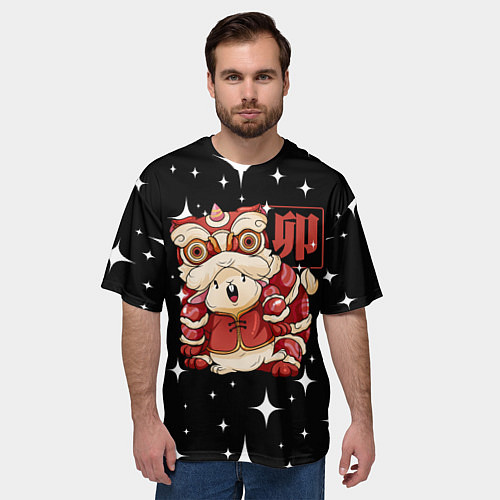 Мужская футболка оверсайз Китайский кролик 2023 / 3D-принт – фото 3