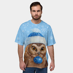 Футболка оверсайз мужская Новогодняя сова в шапке, цвет: 3D-принт — фото 2