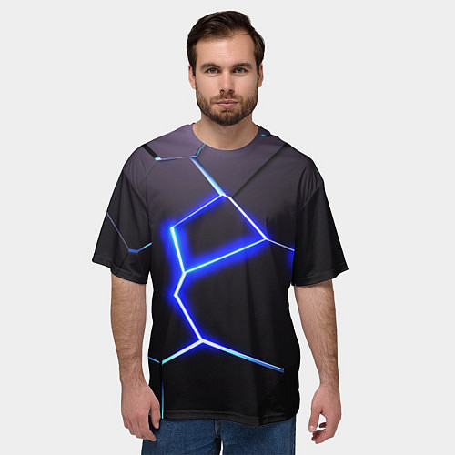 Мужская футболка оверсайз Неоновый разлом плит / 3D-принт – фото 3