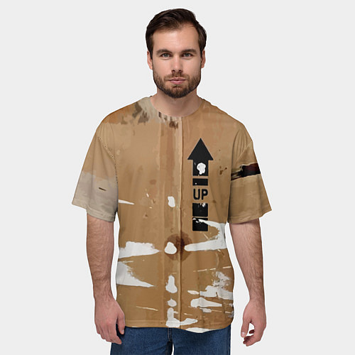 Мужская футболка оверсайз Стрелка вверх на рваном картоне - авангард / 3D-принт – фото 3