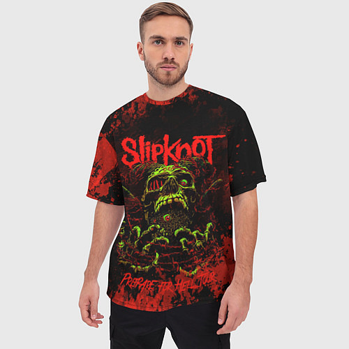 Мужская футболка оверсайз Slipknot череп / 3D-принт – фото 3