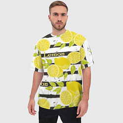 Футболка оверсайз мужская Лимон на чёрно-белом фоне, цвет: 3D-принт — фото 2