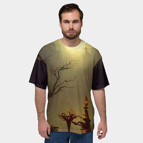 Мужская футболка оверсайз Жуткий замок в тумане / 3D-принт – фото 3