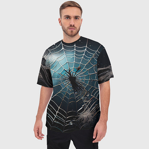 Мужская футболка оверсайз Halloween - паутина на фоне мрачного неба / 3D-принт – фото 3