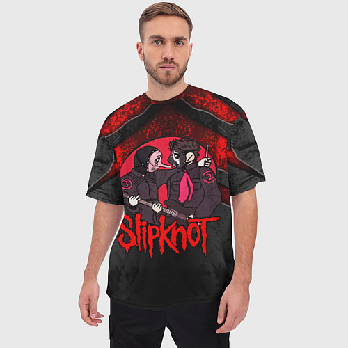 Мужская футболка оверсайз Slipknot black and red / 3D-принт – фото 3