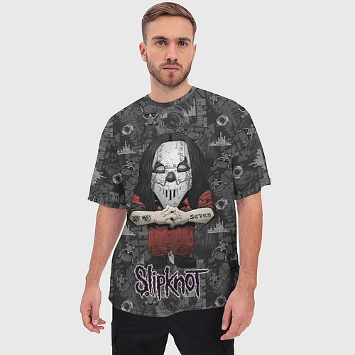 Мужская футболка оверсайз Slipknot серый абстрактный фон / 3D-принт – фото 3