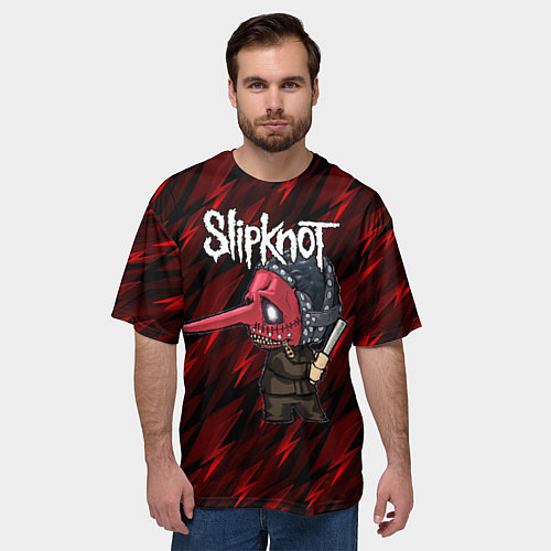 Мужская футболка оверсайз Slipknot красные молнии / 3D-принт – фото 3