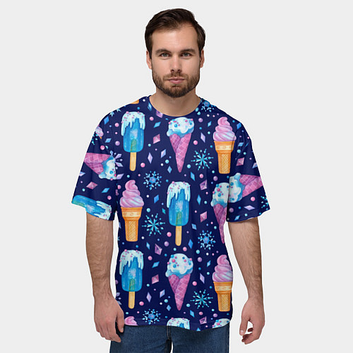 Мужская футболка оверсайз Новогоднее мороженое / 3D-принт – фото 3