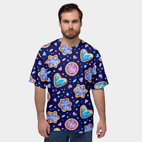 Мужская футболка оверсайз Новогоднее печение / 3D-принт – фото 3