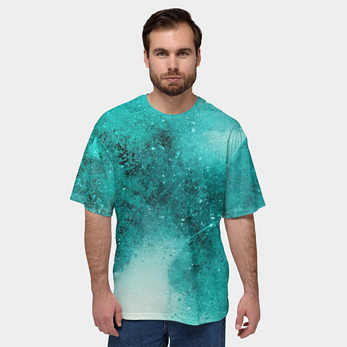 Мужская футболка оверсайз Брызги зеленой краски / 3D-принт – фото 3