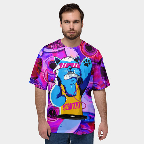 Мужская футболка оверсайз DJ Scratchy in pink glasses / 3D-принт – фото 3