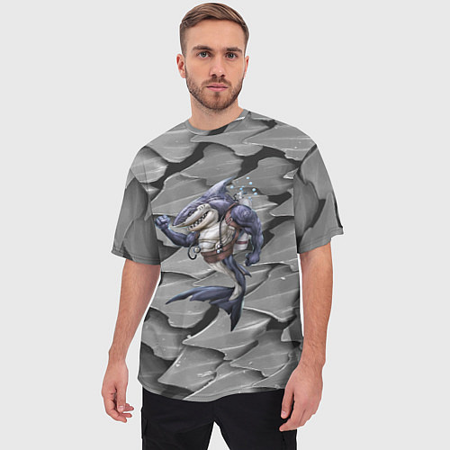 Мужская футболка оверсайз Акула - опытный аквалангист / 3D-принт – фото 3