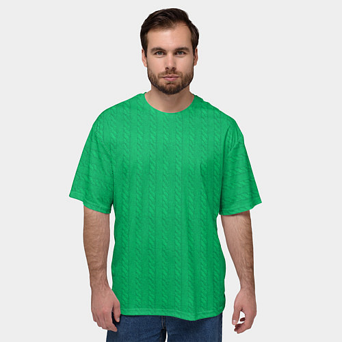 Мужская футболка оверсайз Зеленый вязаный свитер / 3D-принт – фото 3